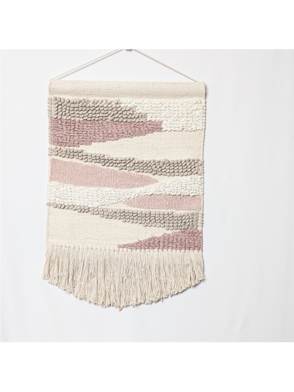 Handwoven Pink and Cream Boho Wall Hanging Macrame